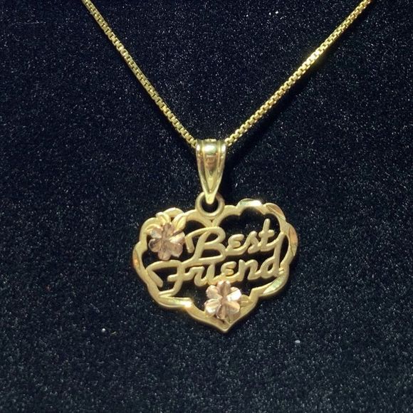 14k gold best friend pendant w/ chain - Picture 1 of 2